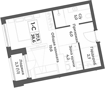 Планировка — RIZALTA RESORT BELOKURIKHA, Студия, 38 м²