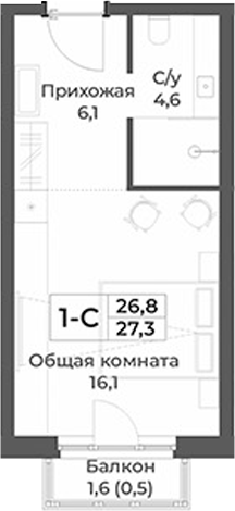 Планировка — RIZALTA RESORT BELOKURIKHA, Студия, 27 м²