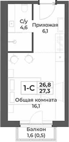 Планировка — RIZALTA RESORT BELOKURIKHA, Студия, 27 м²