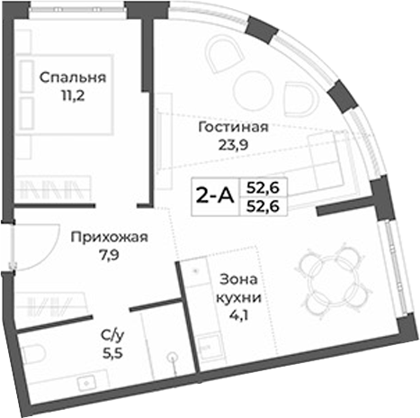 Планировка — RIZALTA RESORT BELOKURIKHA, 2-комн., 53 м²