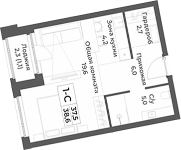 Планировка — RIZALTA RESORT BELOKURIKHA, Студия, 38 м²