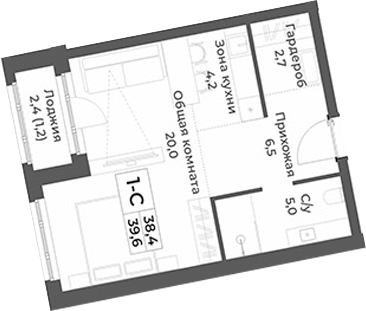 Планировка — RIZALTA RESORT BELOKURIKHA, Студия, 38 м²