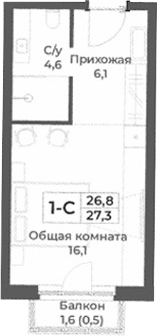 Планировка — RIZALTA RESORT BELOKURIKHA, Студия, 27 м²