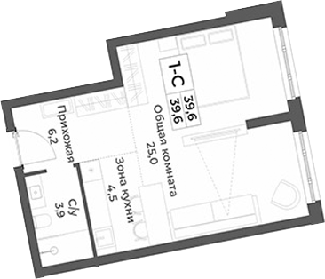 Планировка — RIZALTA RESORT BELOKURIKHA, Студия, 40 м²