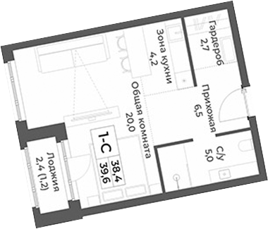 Планировка — RIZALTA RESORT BELOKURIKHA, Студия, 38 м²