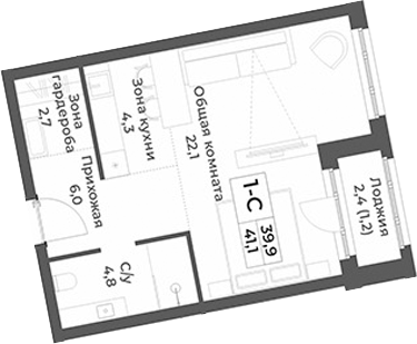 Планировка — RIZALTA RESORT BELOKURIKHA, Студия, 40 м²
