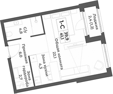 Планировка — RIZALTA RESORT BELOKURIKHA, Студия, 40 м²