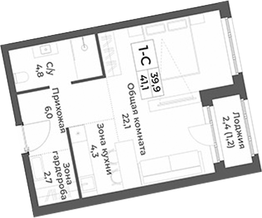 Планировка — RIZALTA RESORT BELOKURIKHA, Студия, 40 м²