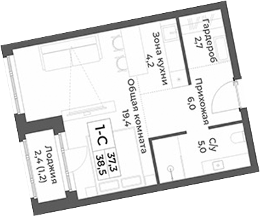 Планировка — RIZALTA RESORT BELOKURIKHA, Студия, 37 м²