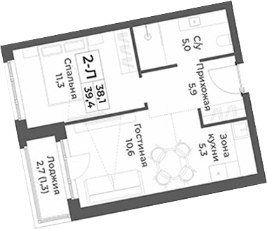 Планировка — RIZALTA RESORT BELOKURIKHA, 2-комн., 38 м²