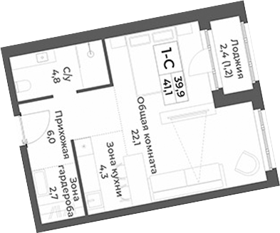 Планировка — RIZALTA RESORT BELOKURIKHA, Студия, 40 м²