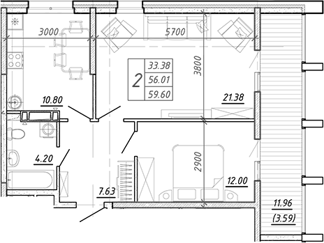 Планировка — FRAME, 2-комн., 58 м²
