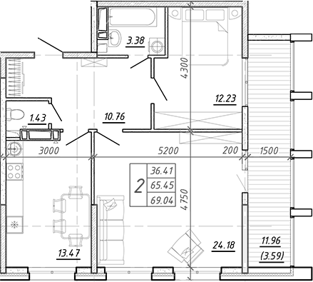Планировка — FRAME, 2-комн., 67 м²