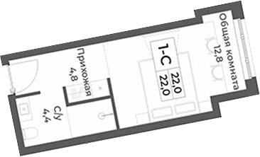 Планировка — RIZALTA RESORT BELOKURIKHA, Студия, 22 м²