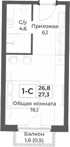 Планировка — RIZALTA RESORT BELOKURIKHA, Студия, 27 м²