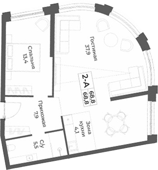 Планировка — RIZALTA RESORT BELOKURIKHA, 2-комн., 69 м²