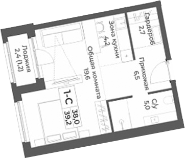 Планировка — RIZALTA RESORT BELOKURIKHA, Студия, 38 м²