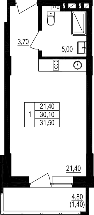 Планировка — Брусника, Студия, 34 м²