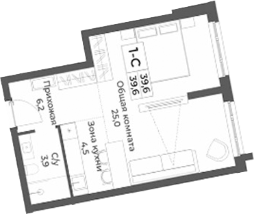 Планировка — RIZALTA RESORT BELOKURIKHA, Студия, 40 м²