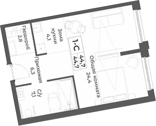 Планировка — RIZALTA RESORT BELOKURIKHA, Студия, 45 м²