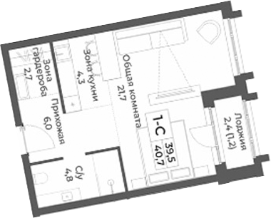 Планировка — RIZALTA RESORT BELOKURIKHA, Студия, 40 м²
