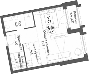 Планировка — RIZALTA RESORT BELOKURIKHA, Студия, 40 м²