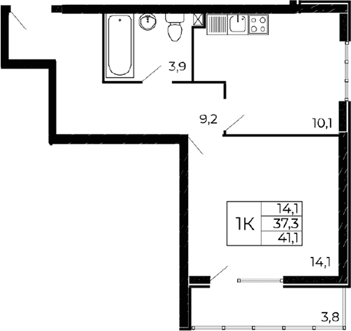 Планировка — Западные аллеи, 1-комн., 37 м²