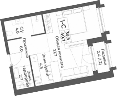 Планировка — RIZALTA RESORT BELOKURIKHA, Студия, 40 м²