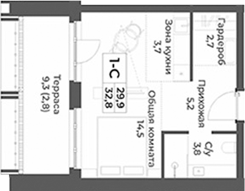 Планировка — RIZALTA RESORT BELOKURIKHA, Студия, 30 м²
