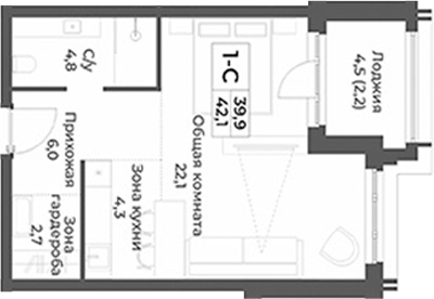 Планировка — RIZALTA RESORT BELOKURIKHA, Студия, 40 м²