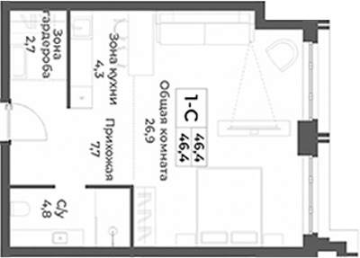 Планировка — RIZALTA RESORT BELOKURIKHA, Студия, 46 м²
