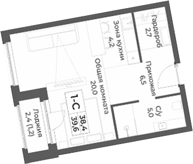 Планировка — RIZALTA RESORT BELOKURIKHA, Студия, 38 м²