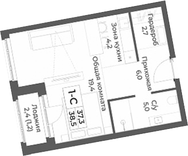 Планировка — RIZALTA RESORT BELOKURIKHA, Студия, 37 м²