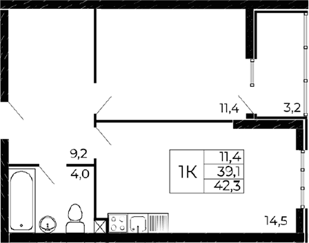 Планировка — Западные аллеи, 1-комн., 40 м²