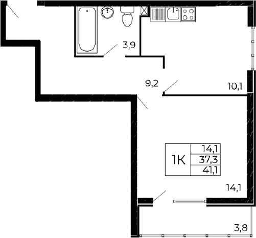 Планировка — Западные аллеи, 1-комн., 37 м²