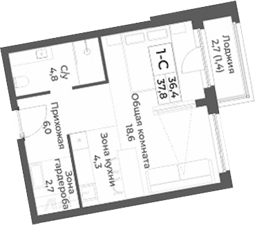 Планировка — RIZALTA RESORT BELOKURIKHA, Студия, 36 м²