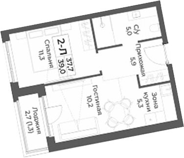 Планировка — RIZALTA RESORT BELOKURIKHA, 2-комн., 38 м²