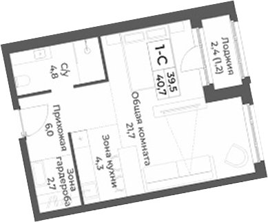 Планировка — RIZALTA RESORT BELOKURIKHA, Студия, 40 м²