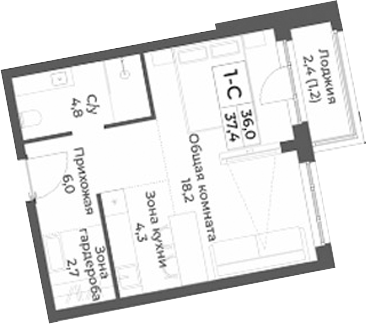 Планировка — RIZALTA RESORT BELOKURIKHA, Студия, 36 м²