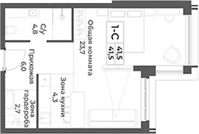 Планировка — RIZALTA RESORT BELOKURIKHA, Студия, 42 м²