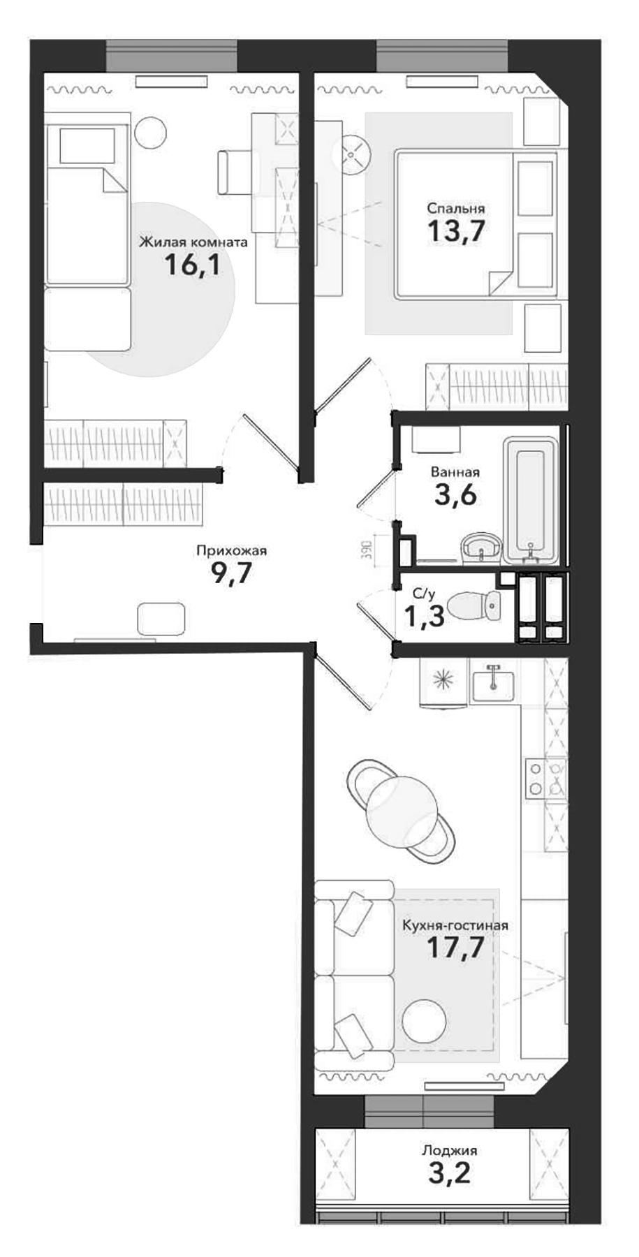 Планировка — Чистая Слобода, 3-комн., 62 м²