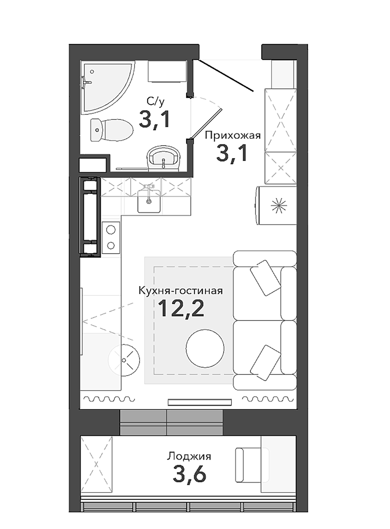 Планировка — Чистая Слобода, Студия, 18 м²