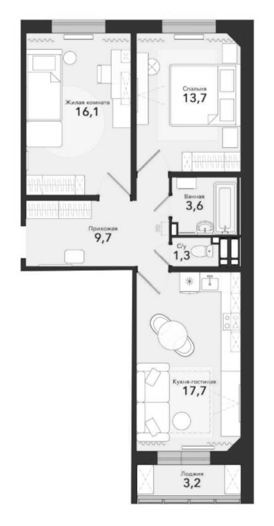 Планировка — Чистая Слобода, 3-комн., 62 м²