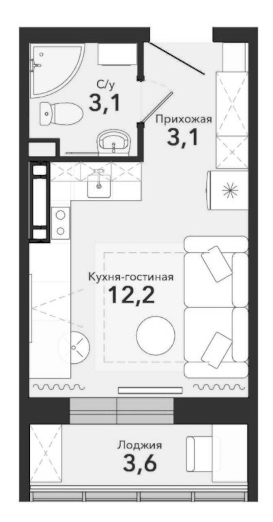 Планировка — Чистая Слобода, Студия, 18 м²
