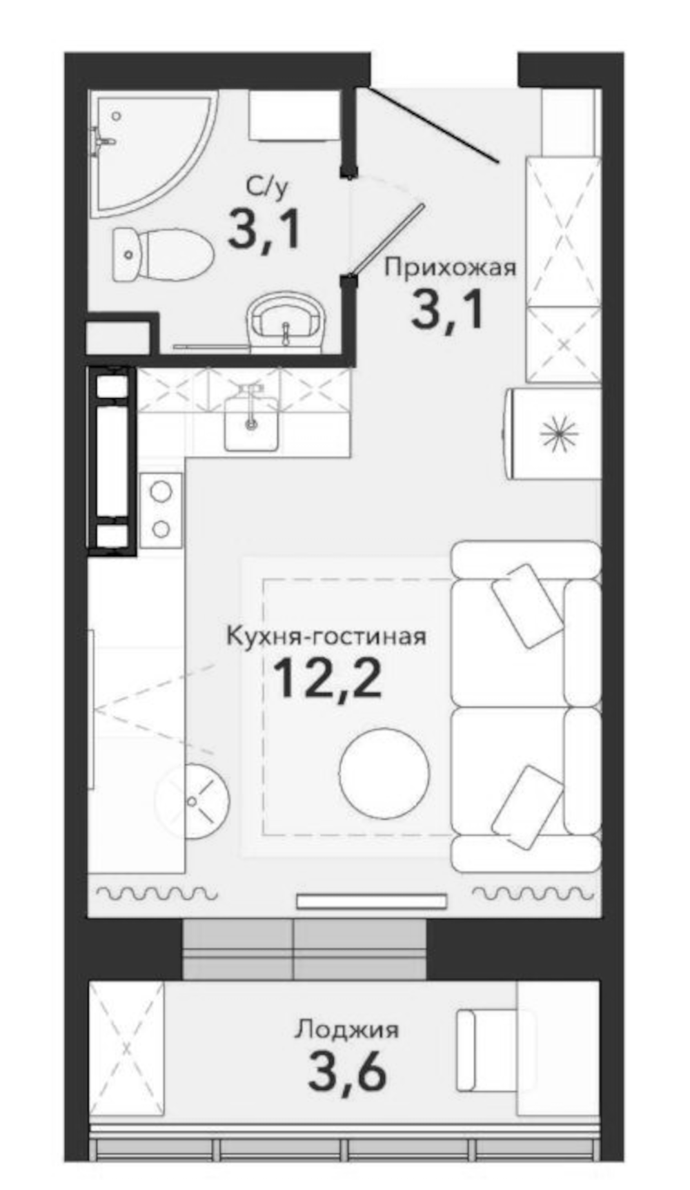 Планировка — Чистая Слобода, Студия, 18 м²