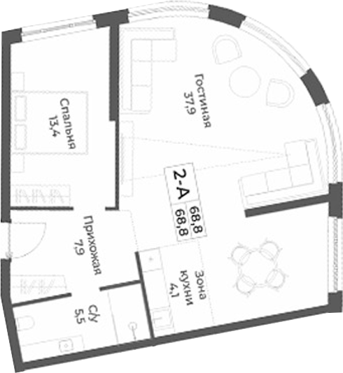 Планировка — RIZALTA RESORT BELOKURIKHA, 2-комн., 69 м²