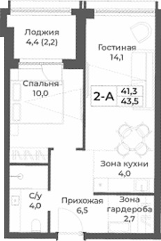 Планировка — RIZALTA RESORT BELOKURIKHA, 2-комн., 41 м²