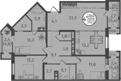 Планировка — Состояние, 4-комн., 108 м²