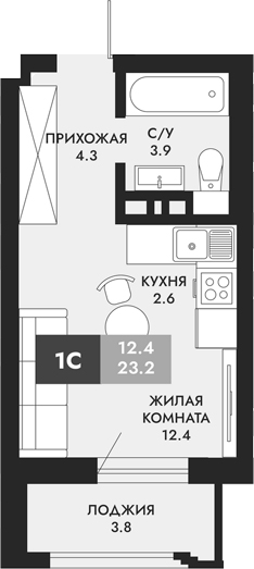 Планировка — Паскаль, Студия, 23 м²