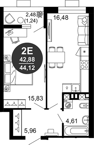Планировка — 1799, 2-комн., 43 м²